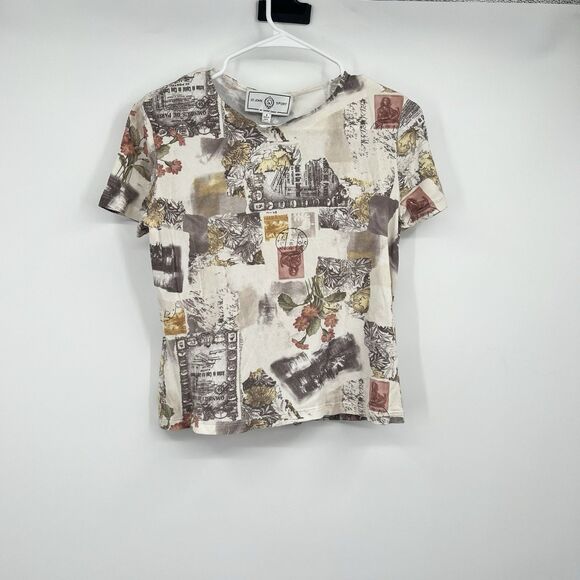 St. John Sport Blouse S USA Open Knit Travel Postage Stamp Preppy Casual Summer - Picture 1 of 10